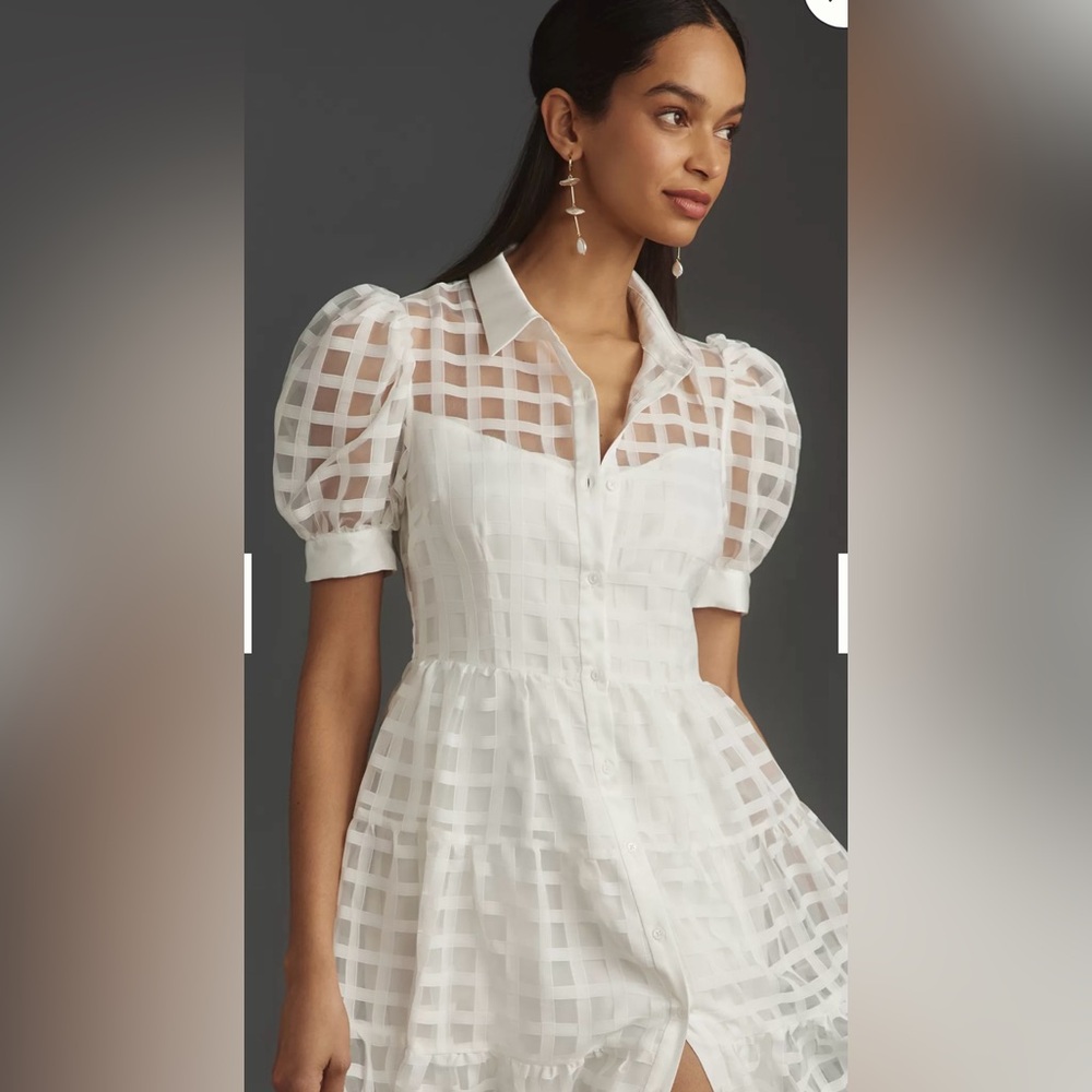 Anthropologie English Factory Organza Short-Sleeve Button-Front Midi Dress - Picture 3 of 7
